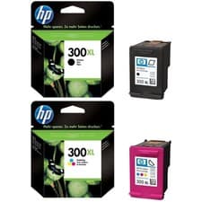 Image of 2 X GENUINE ORIGINAL HP 300XL BLACK + HP 300XL COLOUR PRINTER INK CARTRIDGES
