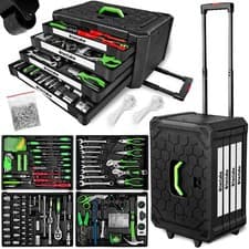 Image of 899 pc tool box with tools kit storage mobile trolley on wheels with 4 drawers