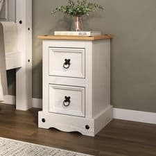 Image of Corona White Bedside Cabinet 2 Drawer Pine Bedroom Drawers Side Table Nightstand