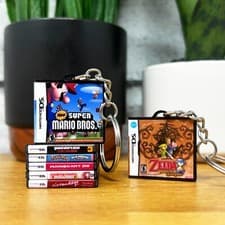 Image of Mini DS Game Case Keychains, Miniature Nintendo DS Lite Cover Art, Gamer Gift