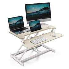 Image of VonHaus Standing Desk Converter, Height Adjustable Light Wood Workstation