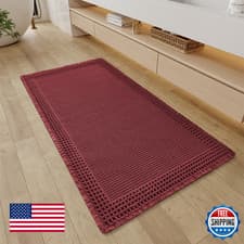 Image of RESARE Waffle Bathroom Runner Rug 2x4 Dark Red Absorbent Non-Slip Washable Quick