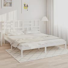Image of WALPLUS White Solid Wood Bed Frame Without Mattress 200x200 cm Super King
