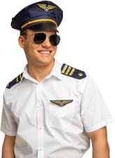 Image of Instant Pilot Set Air Hostess Pilot Fancy Dress Costume Kit Mens Ladies Hat Cap