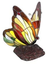 Image of TIFFANY STYLE TABLE LAMP Multi Colour BUTTERFLY DESIGN GLASS SHADE + LIGHT BULB