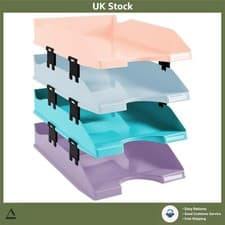 Image of Vibrant Stackable Midi Desktop Letter Trays for A4 Plus Size Documents 4 Pack