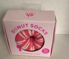 Image of YES STUDIO BOXED DOUGHNUT FOOD DESIGN SOCKS PAIR PINK FROSTED DONUT OSFM New