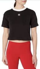 Image of Adidas Women’s Black White Trefoil Crop Top Short Sleeve XS New NWT