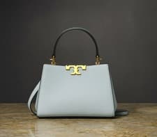 Image of NEW Tory Burch Eleanor Sky Blue Pebbled Leather Mini Satchel/Shoulder Bag - AUTH