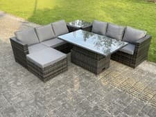 Image of Fimous Rattan Outdoor Furniture Sofa Set Adjustable Rising Lifting Dining Table