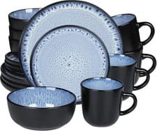 Image of Handmade Stoneware Dinnerware Set, Ocean Blue Dinner Set, 16-Piece Dinner Servic