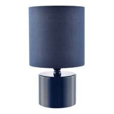 Image of Modern Midnight Blue Glossy Table Lamp with Cotton Fabric Shade by Happy Home...