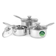 Image of Russell Hobbs Classic Collection 3-Piece Saucepan Set, Stainless Steel, Silver