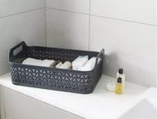 Image of Strata Urban 12L Shallow Plastic Storage Basket Stackable with Lid 42cm Home Box