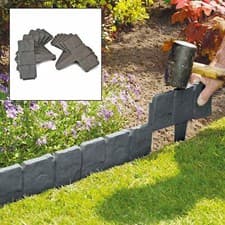 Image of Plastic Cobbled Stone Effect Garden Edging Hammer-In Lawn Edging Plant Border