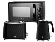 Image of Swan Hexton Black Kettle, 2 Slice Toaster and 20L 800W Microwave Kitchen Set