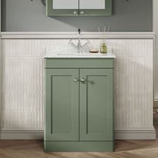 Image of Nuie Classique Floor Standing 2-Door Vanity Unit & Basin-2 600mm - Satin Green