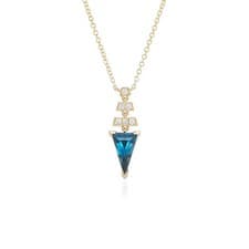 Image of 9ct Yellow Gold London Blue Topaz & Diamond Pendant & Necklace