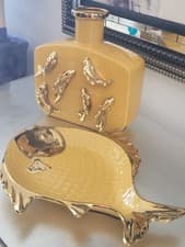 Image of Bittle Ceramic Table Vase, Yellow Fish Plate and Vase by Rosecliff, Set of 2