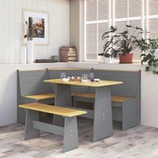 Image of Wooden Dining Table & Bench Set Pine Outdoor Garden