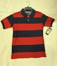 Image of Tommy Hilfiger Boys Small 8/10 polo Shirt New With Tags Red With Black Stripes
