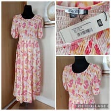 Image of Chi Chi London Floral Shirred Midi Dress Size Uk 16 (Bnwt)