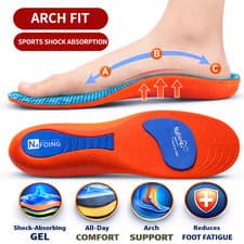 Image of Orthotic Insoles Arch Support Plantar Fasciitis Flat Feet Back & Heel Pain 3-12