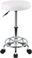 Image of KKTONER PU Leather Round Rolling Stool with Foot Rest Swivel Height Adjustment