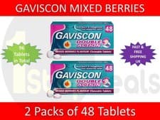 Image of 2 x 48 GAVISCON DOUBLE ACTION HEARTBURN & INDIGESTION TABLETS MIXED BERRIES 26++
