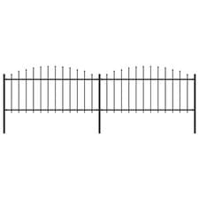 Image of Garden Fence Black Heavy-Duty Steel 11.9m x 1.25-1.5m Spear Top 7 Panels 8 Posts