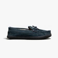 Image of Mirak Alberta Mens Suede Slip-On Comfort Navy Moccasin Slippers