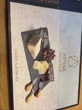 Image of Artesa Slate Cheese Platter Serving Board With Cheese Knife And Fork