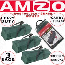 Image of 3pcs 24" Heavy Duty Canvas Tool Bags with Zip – Strong Holdall for Tools & Gear