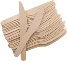 Image of Wooden Knives Disposable Birchwood Biodegradable Compostable Cutlery Pack of 100