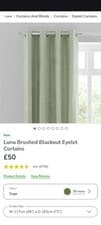 Image of Dunelm Luna Brushed Blackout Eyelet Curtains Sage, W 117cm (46") x D 182cm (72")