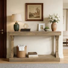 Image of 120cm Long Solid Wood Console Table 2 Tiers Accent Tables for Hallway Entrance
