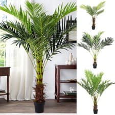 Image of Faux LARGE Artificial Palm Tree in Pot Fake Plant Outdoor Garden Porch Office UK