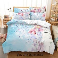 Image of 3D Fresh Floral Petal Pink Blue Quilt Cover Set Bedding Sets Pillowcases
