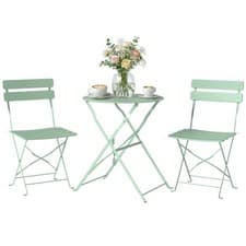 Image of Outsunny Folding Bistro Set with Round Garden Table and Chairs, Light Green
