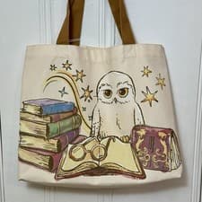 Image of Harry Potter Books Hedwig Owl Loungefly Canvas Tote Bag NEW NWT Large Tote Bag