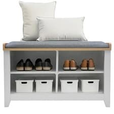Image of Hallway Shoe Storage Bench Grey with Padded Seat 4 Shelves Entryway Shoe Rack
