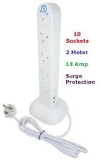 Image of 10 Gang 2 Meter Extension Lead Cable Tower Surge Protection UK Mains Plug Socket