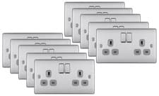 Image of BG Nexus Brushed Steel Double Sockets & Light Switches with Grey Inserts