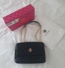 Image of TORY BURCH KIRA CHEVRON SHOULDER CROSS BODY BAG BLACK NEW