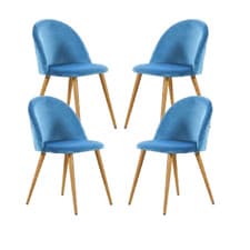 Image of Set of 4 Modern Velvet Dining Chairs Upholstered Seat Legs Dining Room Kitchen