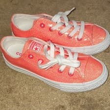Image of Converse Chuck Taylor All Star Low White Glitter Coral Brand New Size Kids 12