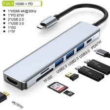 Image of USB Type C to HDMI 4K, 3 x USB 3.0, 1 x USB-C Port, 5 in 1 Adapter