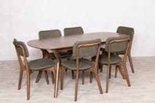 Image of OVAL EXTENDING DINING TABLE WITH 6 OR 8 CHAIRS FABRIC CHAIRS & TABLE DINING SET