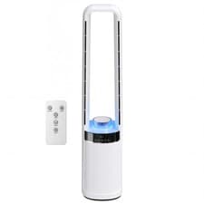 Image of HOMCOM Bladeless Tower Fan with Oscillating, LED Lights, 3 Speeds, White