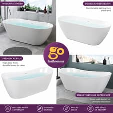 Image of Freestanding Acrylic Bath Double Ended 1500/1700mm with Waste Overflow